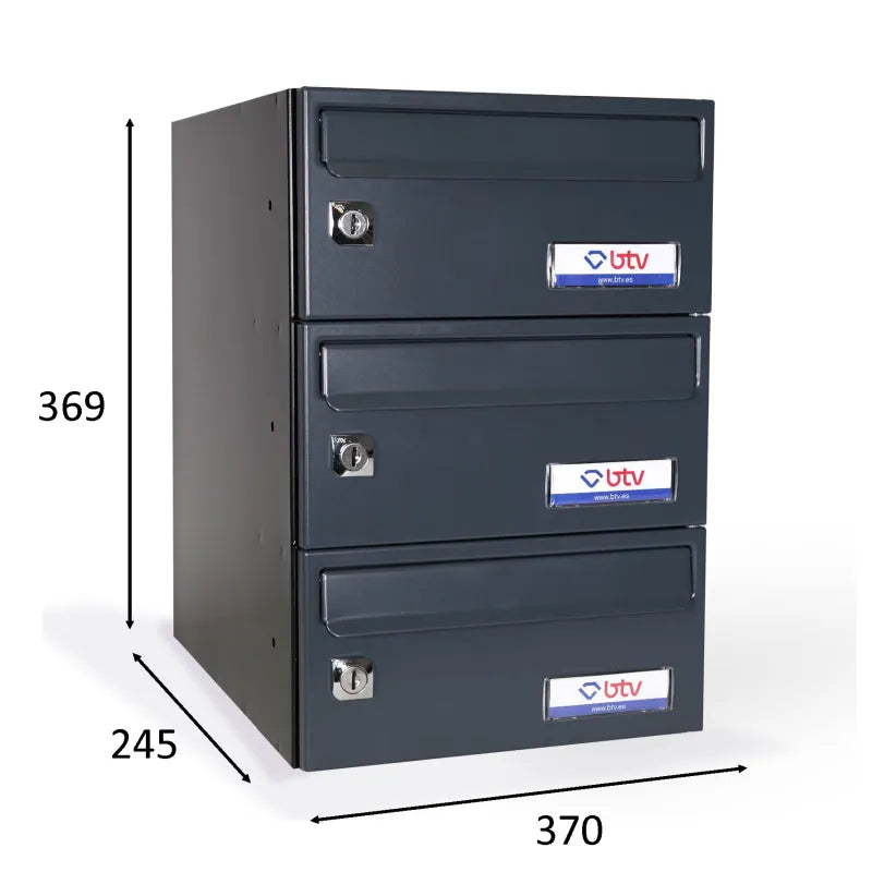 BUZON BARAJAS TRIPLE (3 BUZONES) 245X370 ANTRACITA - vista lateral