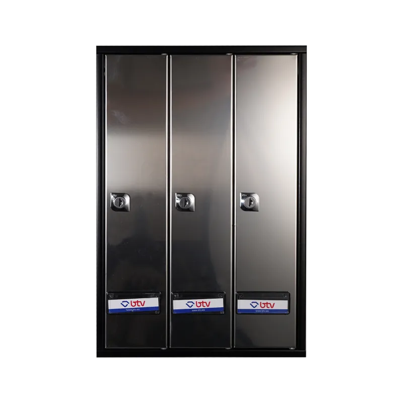 BUZON PRISMA SUPERIOR G3 CUERPO NEGRO PUERTA INOX BRILLO - vista lateral