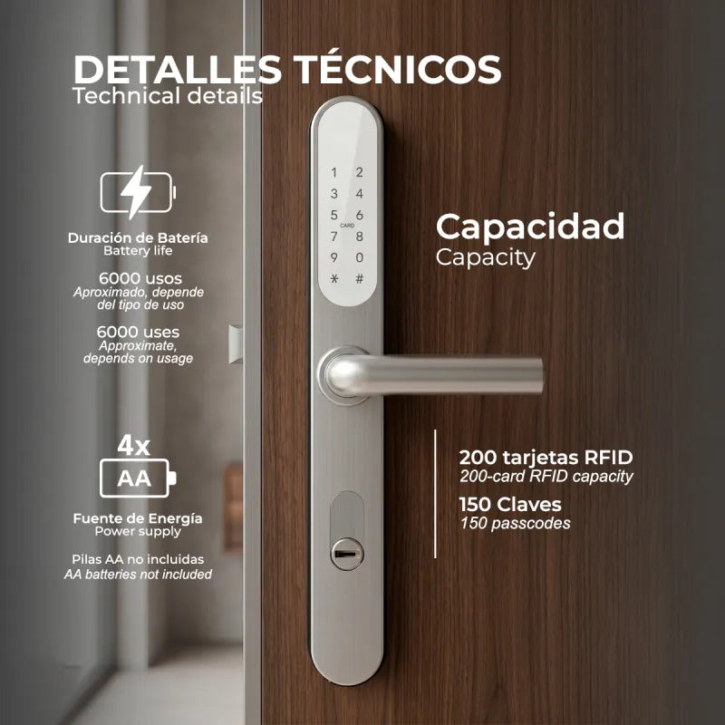 Cerradura Inteligente Atlas Multimetodo BTV Blanco Huella Dactilar App WiFi Puerta Blindada Antiokupa - vista lateral