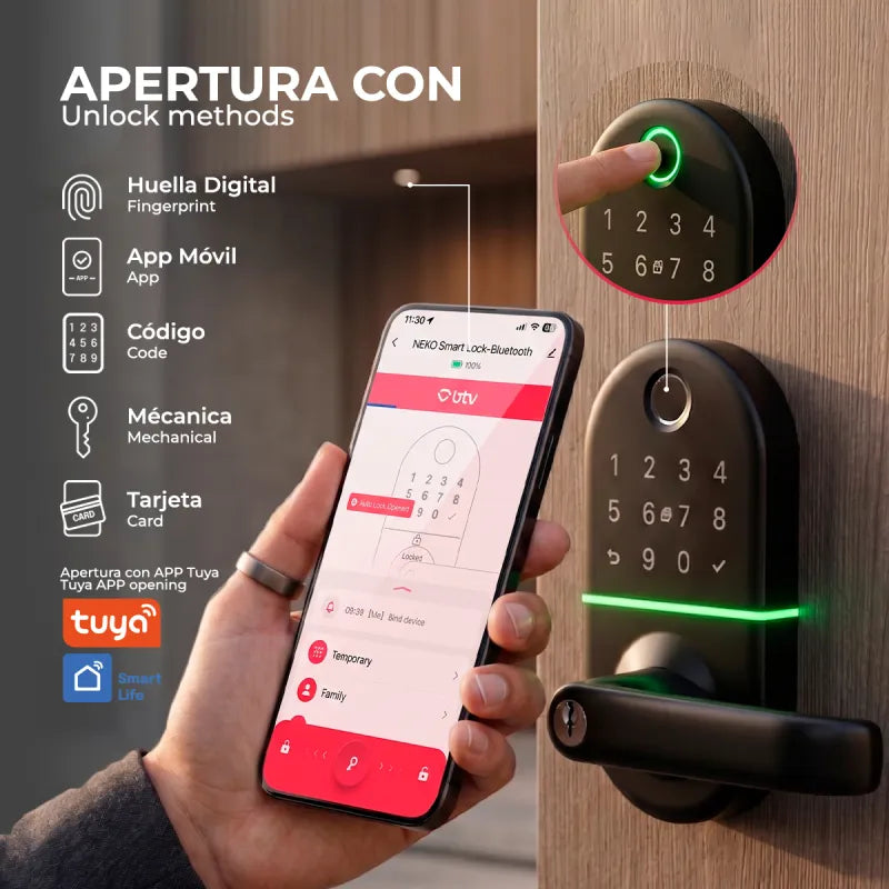 Cerradura Inteligente Neko Multimetodo BTV Negro Huella Dactilar App WiFi Puerta Blindada Antiokupa - vista lateral