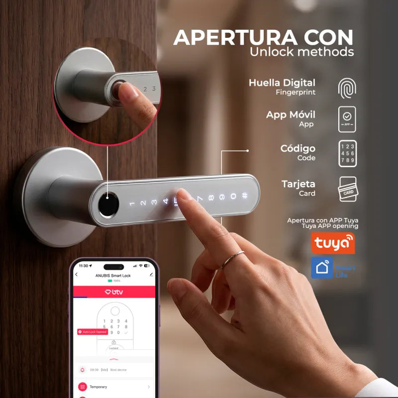 Cerradura Inteligente Anubis Multimetodo BTV Blanco Huella Dactilar App WiFi Puerta Blindada Antiokupa - vista detalle