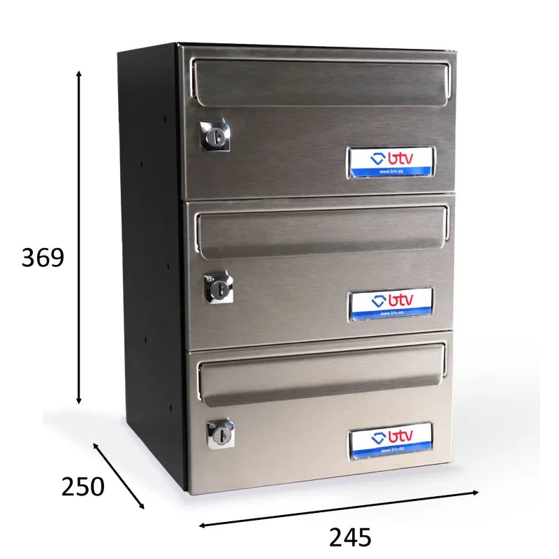 BUZON BARAJAS TRIPLE (3 BUZONES) 245x250 ACERO INOXIDABLE SATINADO - vista detalle