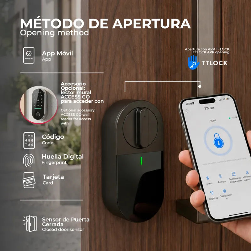 Cerradura Inteligente Argos Girallaves BTV Negro Huella Dactilar App WiFi Puerta Blindada Antiokupa - vista detalle