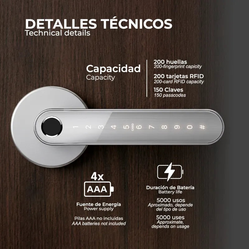 Cerradura Inteligente Anubis Multimetodo BTV Negro Huella Dactilar App WiFi Puerta Blindada Antiokupa - vista lateral