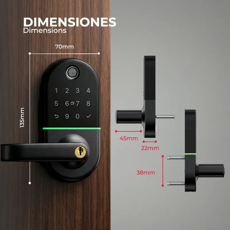 Cerradura Inteligente Neko Multimetodo BTV Negro Huella Dactilar App WiFi Puerta Blindada Antiokupa - imagen 5